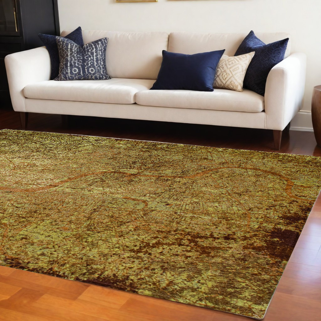 551769 8 x 11 ft. Green & Brown Abstract Non Skid Rectangle Machine Woven Area Rug