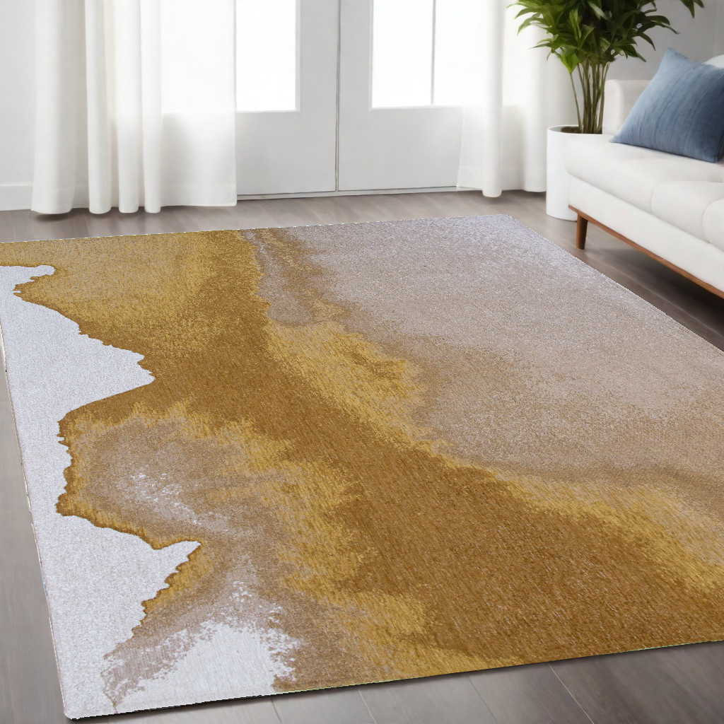 551819 5 x 7 ft. Gray & Yellow Abstract Non Skid Rectangle Machine Woven Area Rug