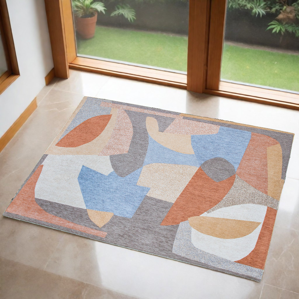 552013 3 x 5 ft. Blue & Gray Abstract Non Skid Rectangle Machine Woven Area Rug