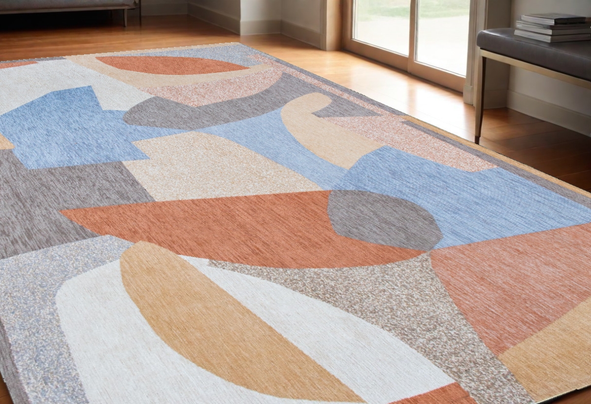 552014 5 x 7 ft. Blue & Gray Abstract Non Skid Rectangle Machine Woven Area Rug