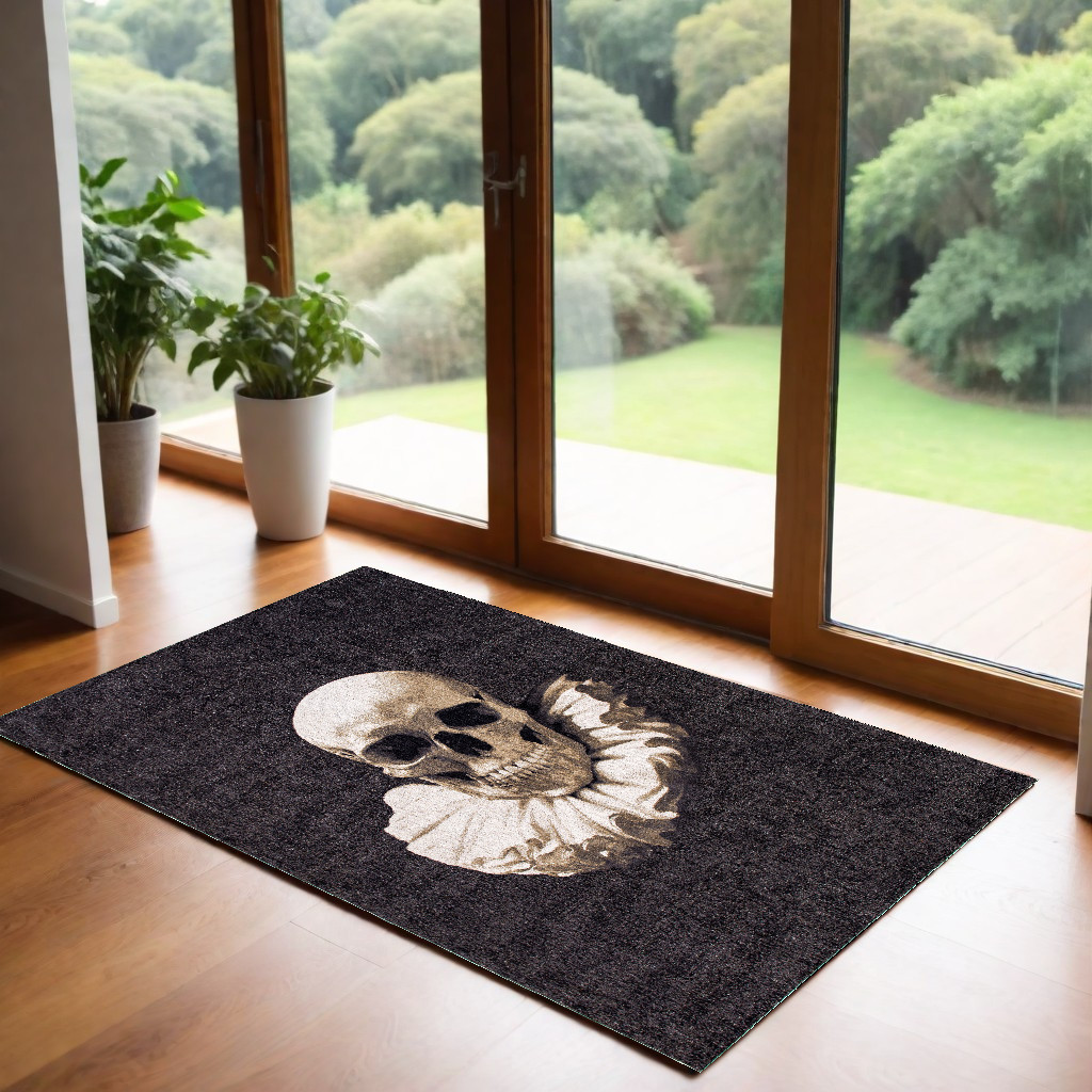 552041 3 x 5 ft. Black & White Funky Skull Non Skid Rectangle Machine Woven Area Rug