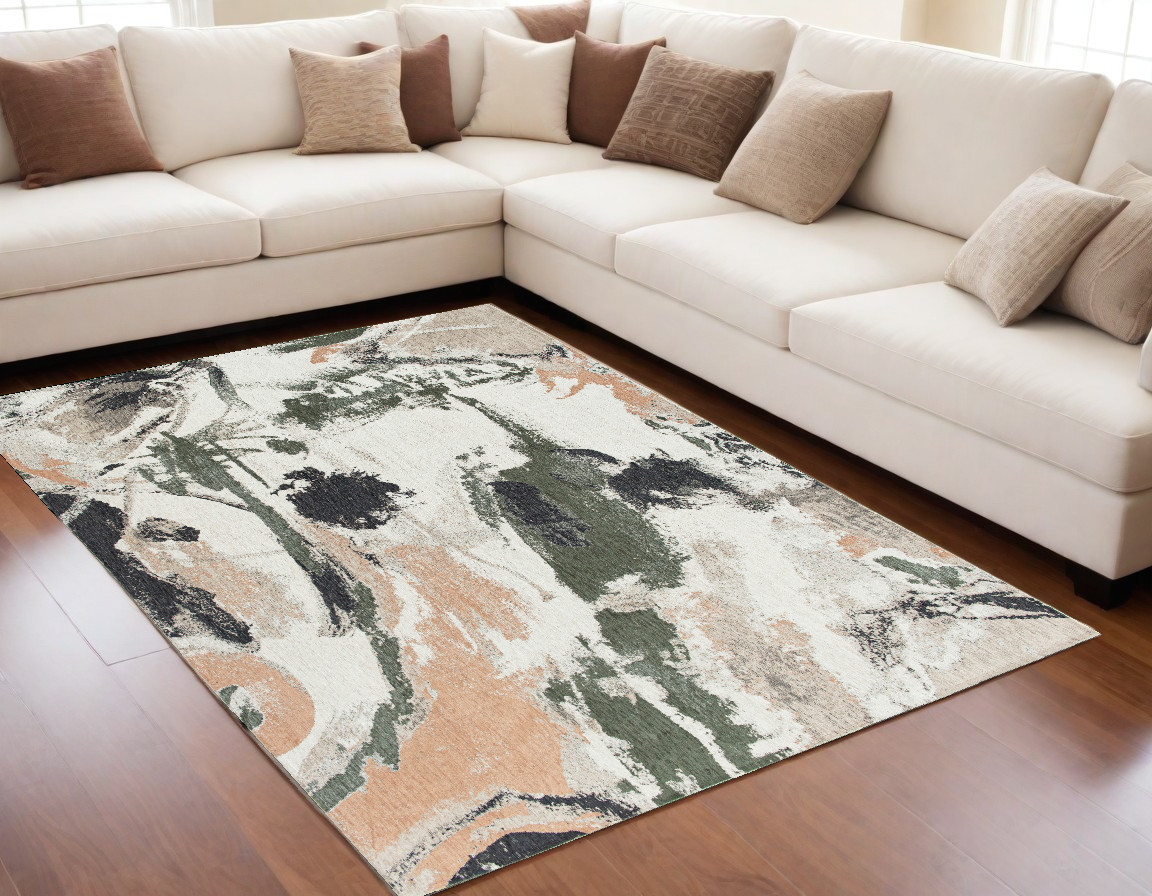 552056 5 x 7 ft. Gray & Orange Abstract Non Skid Rectangle Machine Woven Area Rug