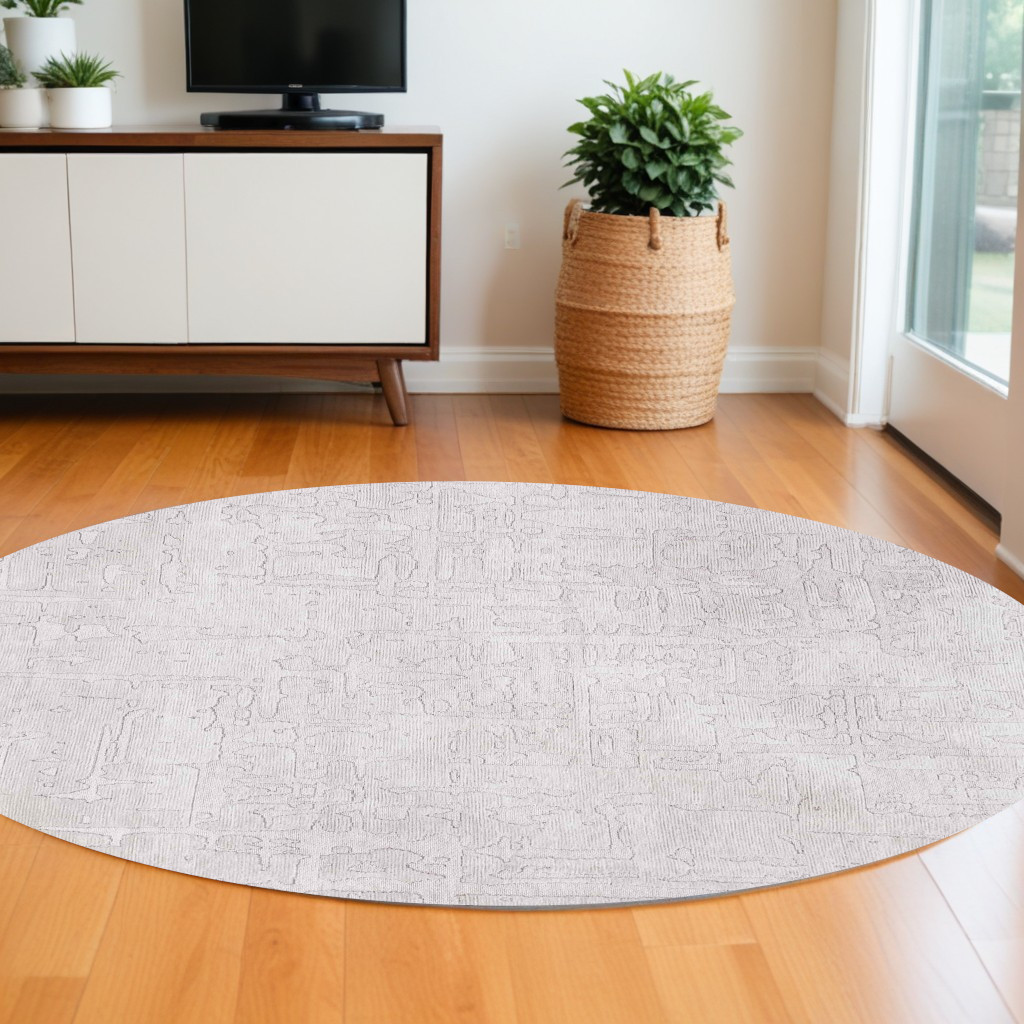 548672 5 ft. White Round Abstract Non Skid Machine Woven Area Rug