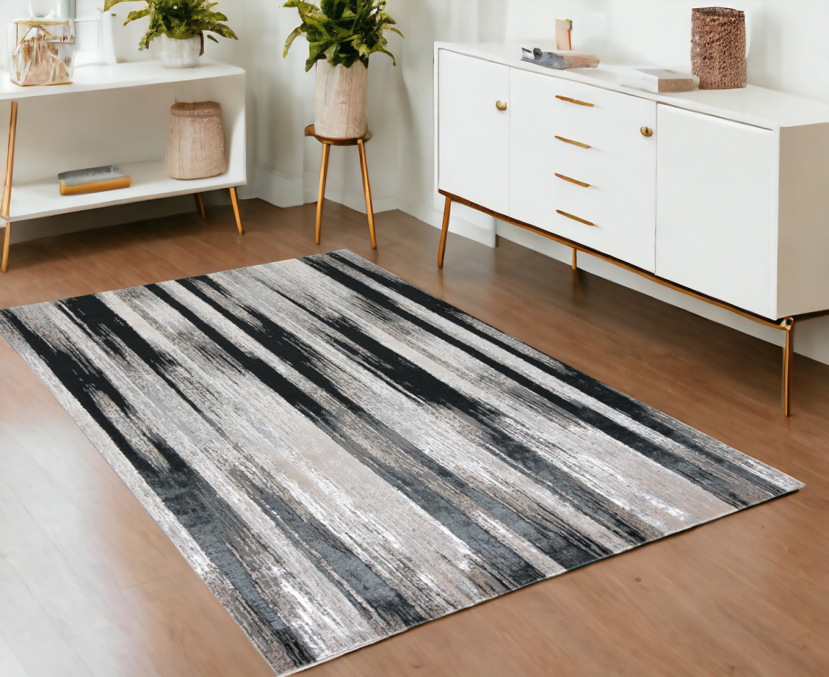511554 4 x 6 ft. Black Silver & Gray Abstract Power Loomed Rectangle Area Rug