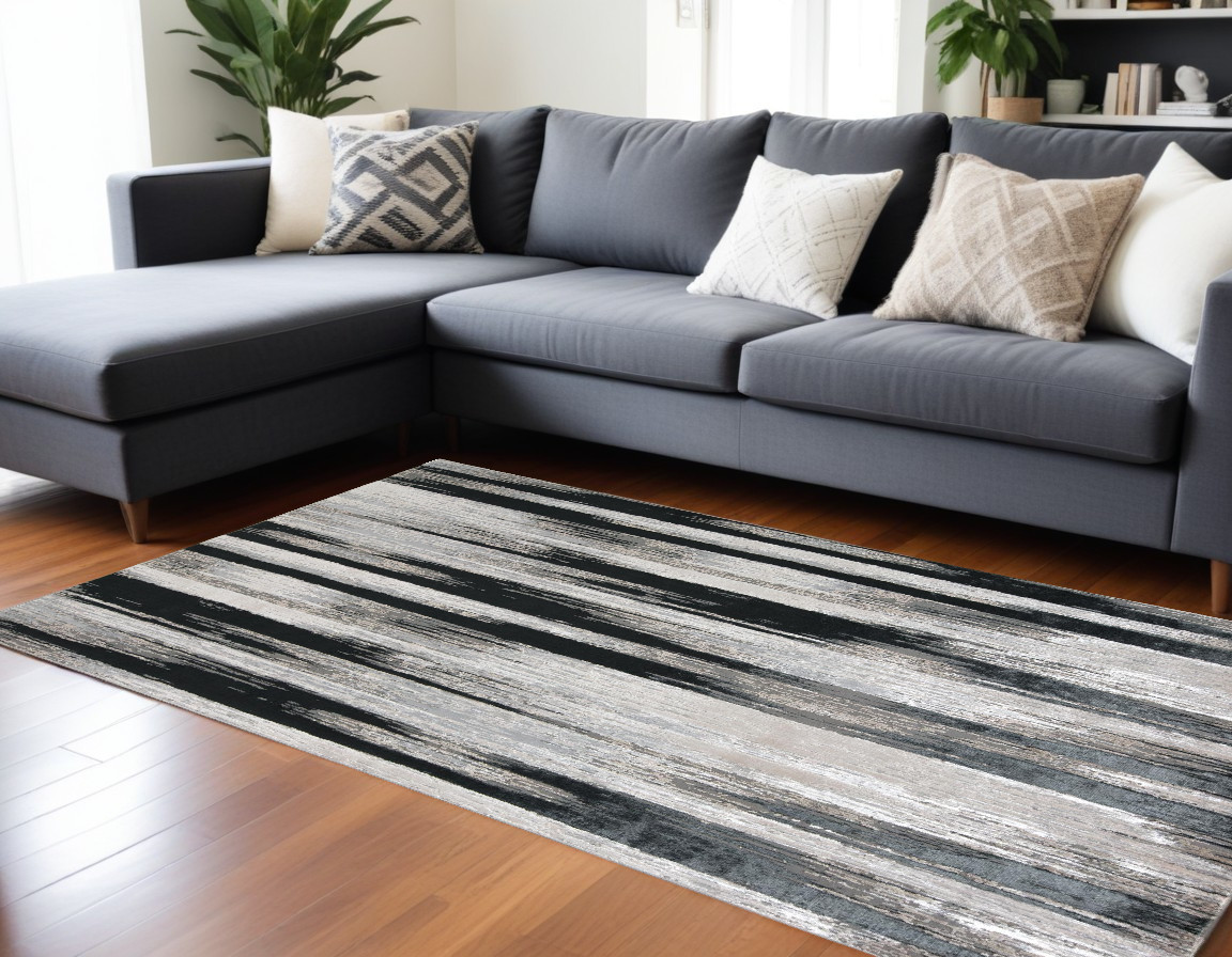 511558 9 x 12 ft. Black Silver & Gray Abstract Power Loomed Rectangle Area Rug