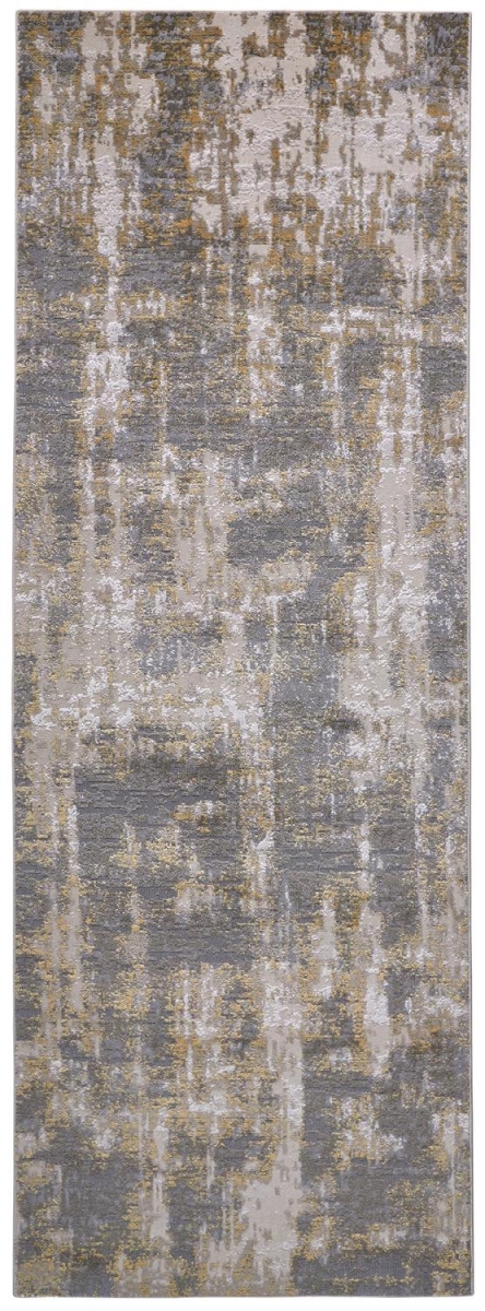 511782 8 ft. Distressed Runner Rug, Gray & Gold