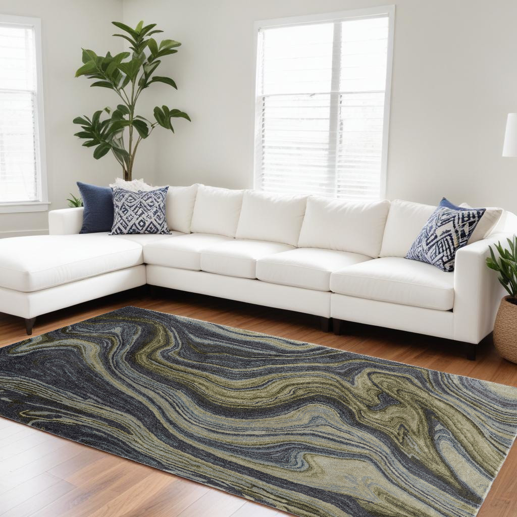 512727 9 x 12 ft. Blue & Green Abstract Hand Tufted Rectangle Area Rug