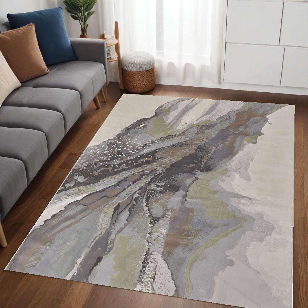 513178 5 x 8 ft. Green & Brown Abstract Power Loomed Rectangle Area Rug