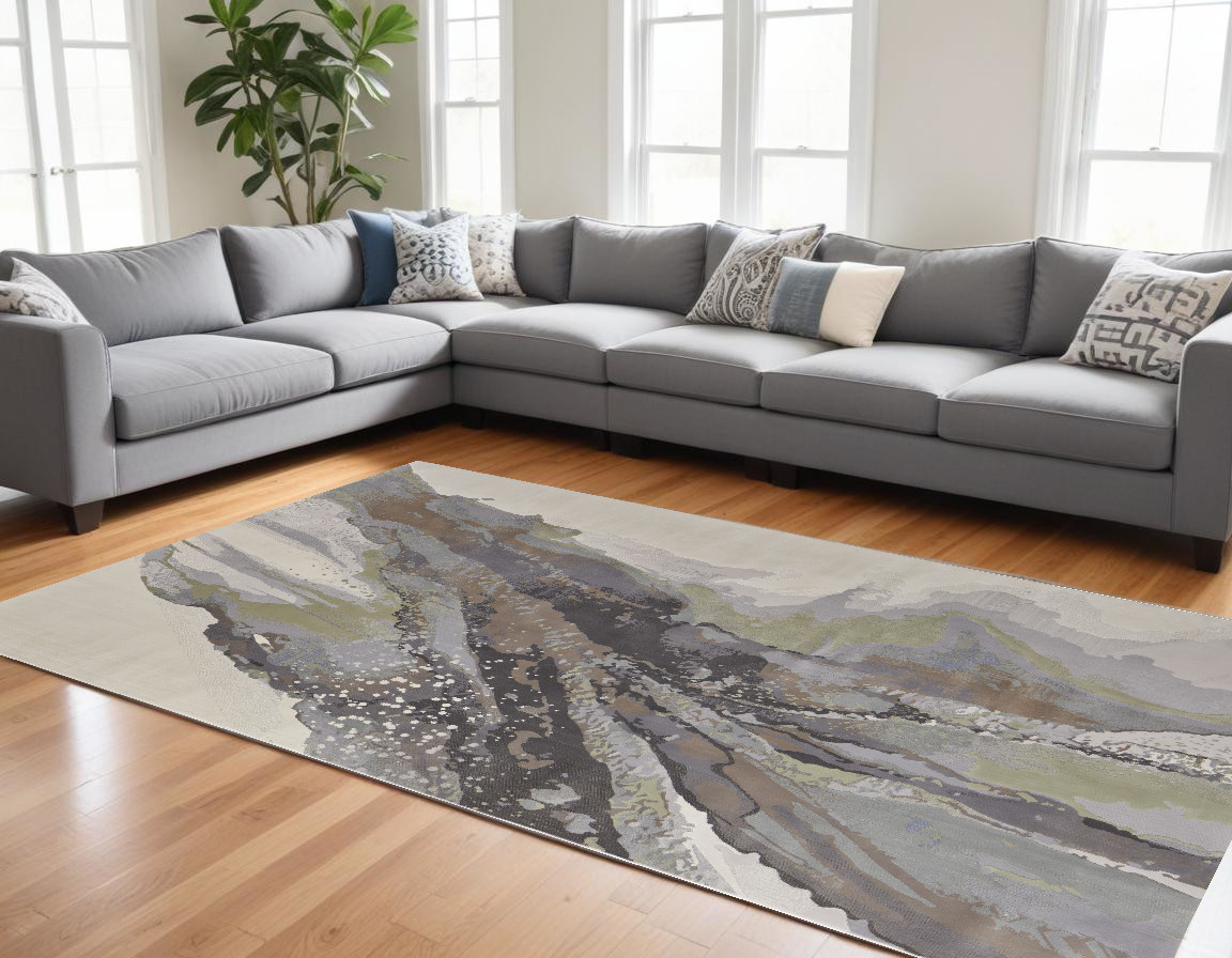 513180 9 x 12 ft. Green & Brown Abstract Power Loomed Rectangle Area Rug