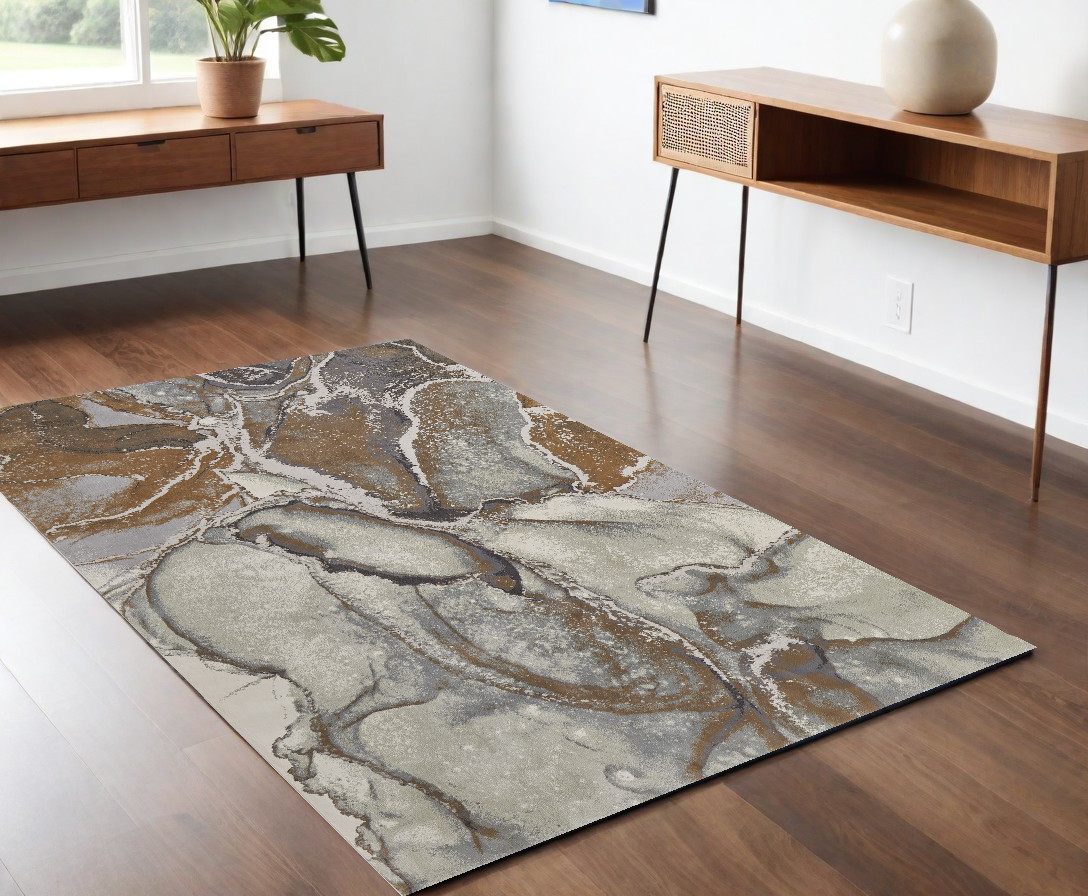 513201 4 x 6 ft. Gray & Brown Marble Power Loomed Rectangle Area Rug