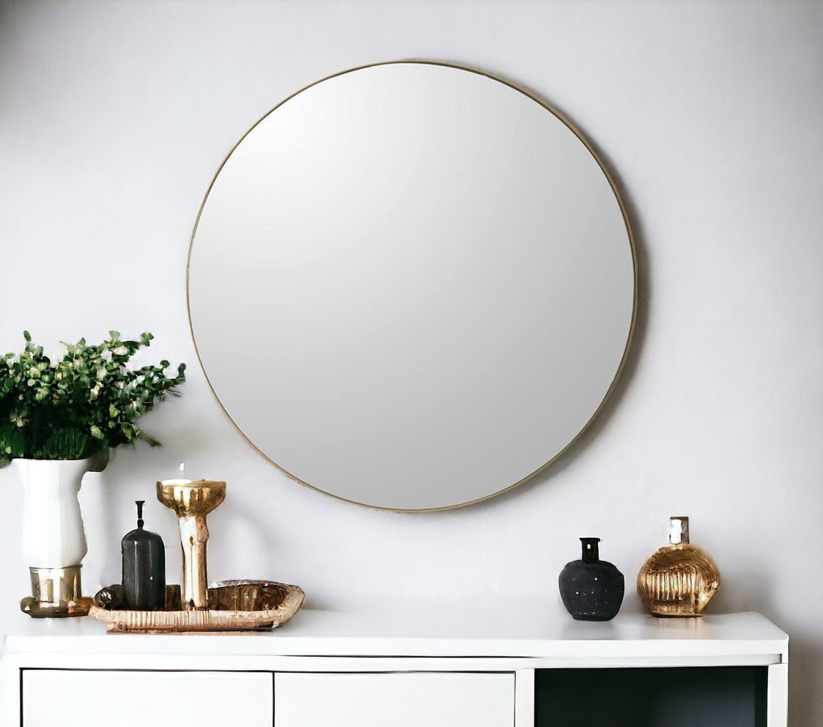 485031 30 in. Gold Round Framed Accent Mirror