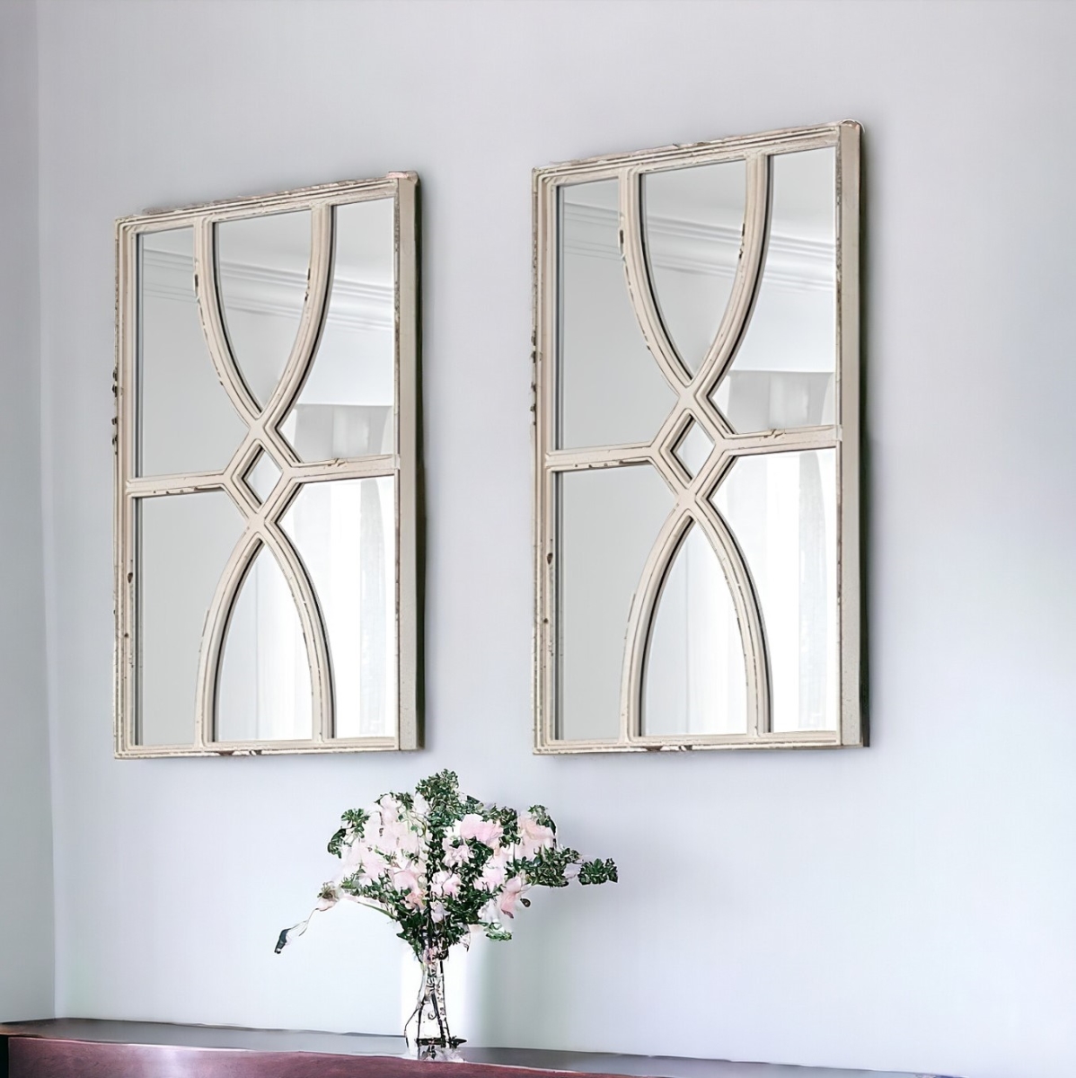 485038 White Solid & Engineered Wood Framed Accent Mirror - Set of 2