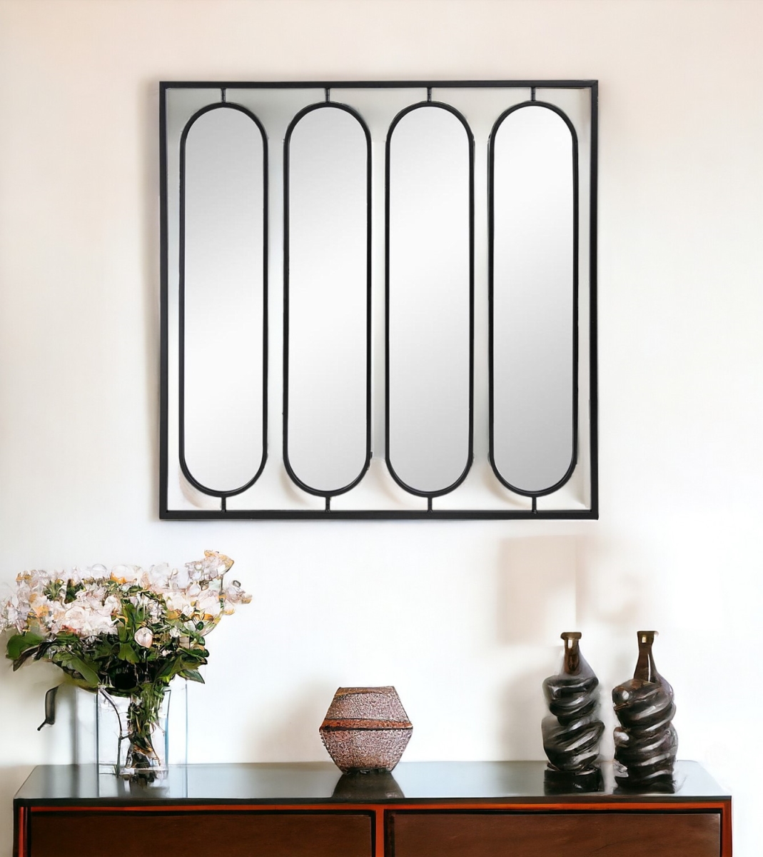 485103 36 in. Black Square Iron Framed Accent Mirror