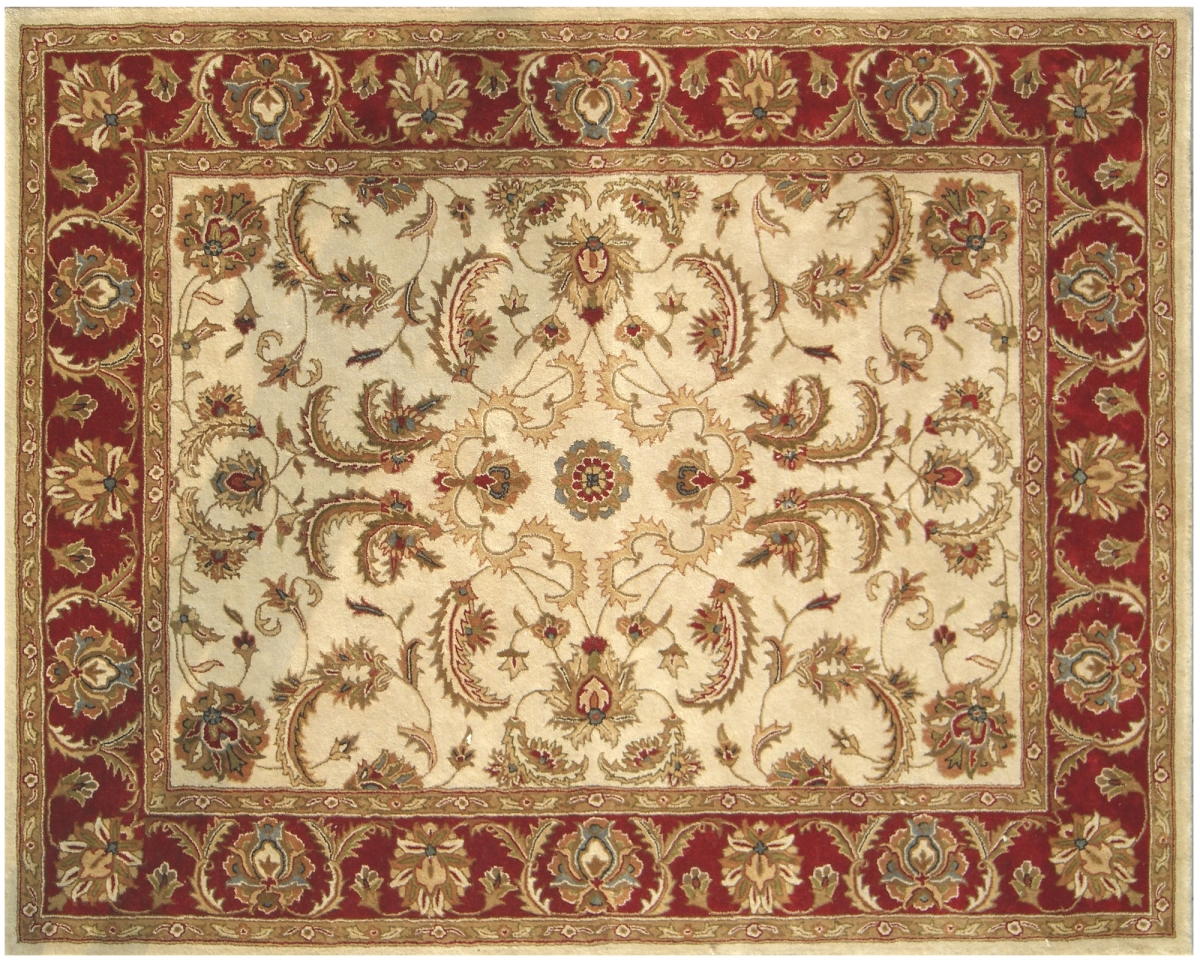 558172 8 x 11 ft. Oriental Hand Tufted Non Skid Rectangle Area Rug, Ivory & Red