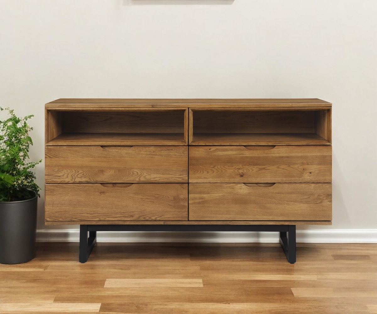 518613 59 in. Brown Solid Wood Four Drawer Double Dresser