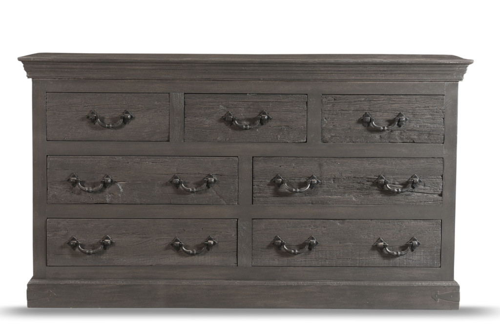 554674 64 in. Solid & Reclaimed Wood Seven Drawer Double Dresser, Gray Distressed