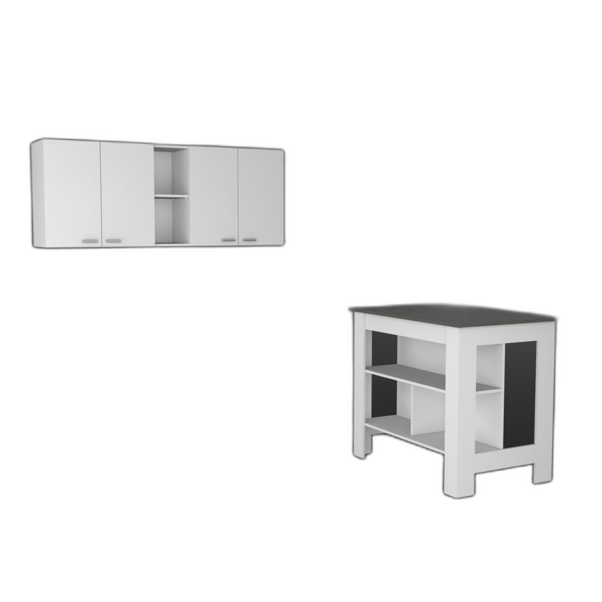 519044 41 in. White & Dark Brown Kitchen Cart Island Set with Storage