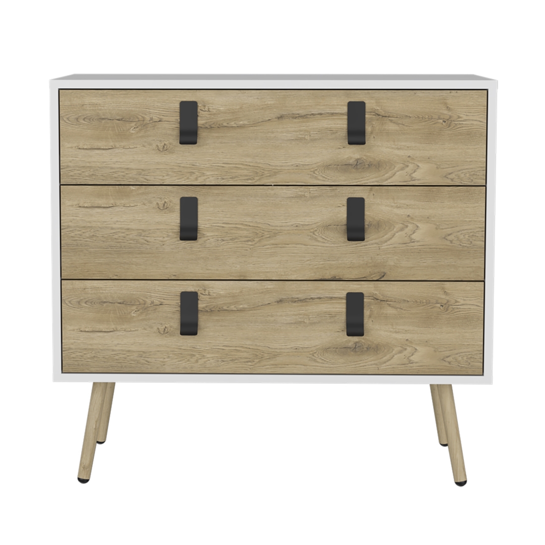 546385 32 in. White & Natural Three Drawer Dresser