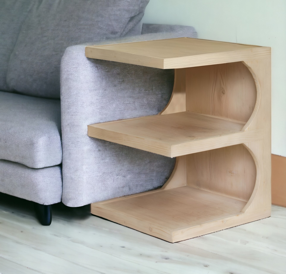 555315 24 in. Natural Solid Wood End Table with Two Shelves