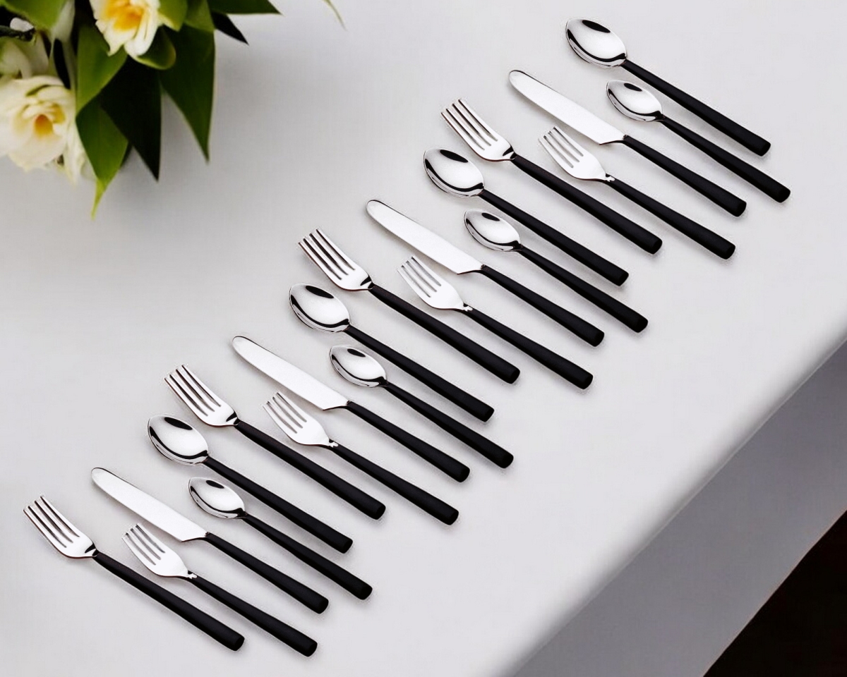 Picture of HomeRoots 568256 Stainless Steel Twenty Piece Hand Forged Flatware Set&#44; Matte Black