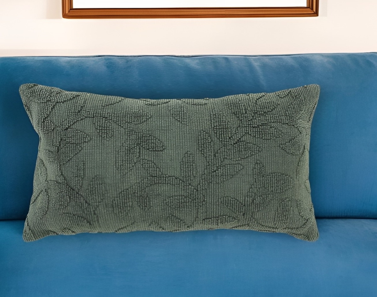 518688 14 x 26 in. Green Botanical Cotton Throw Pillow with Texture