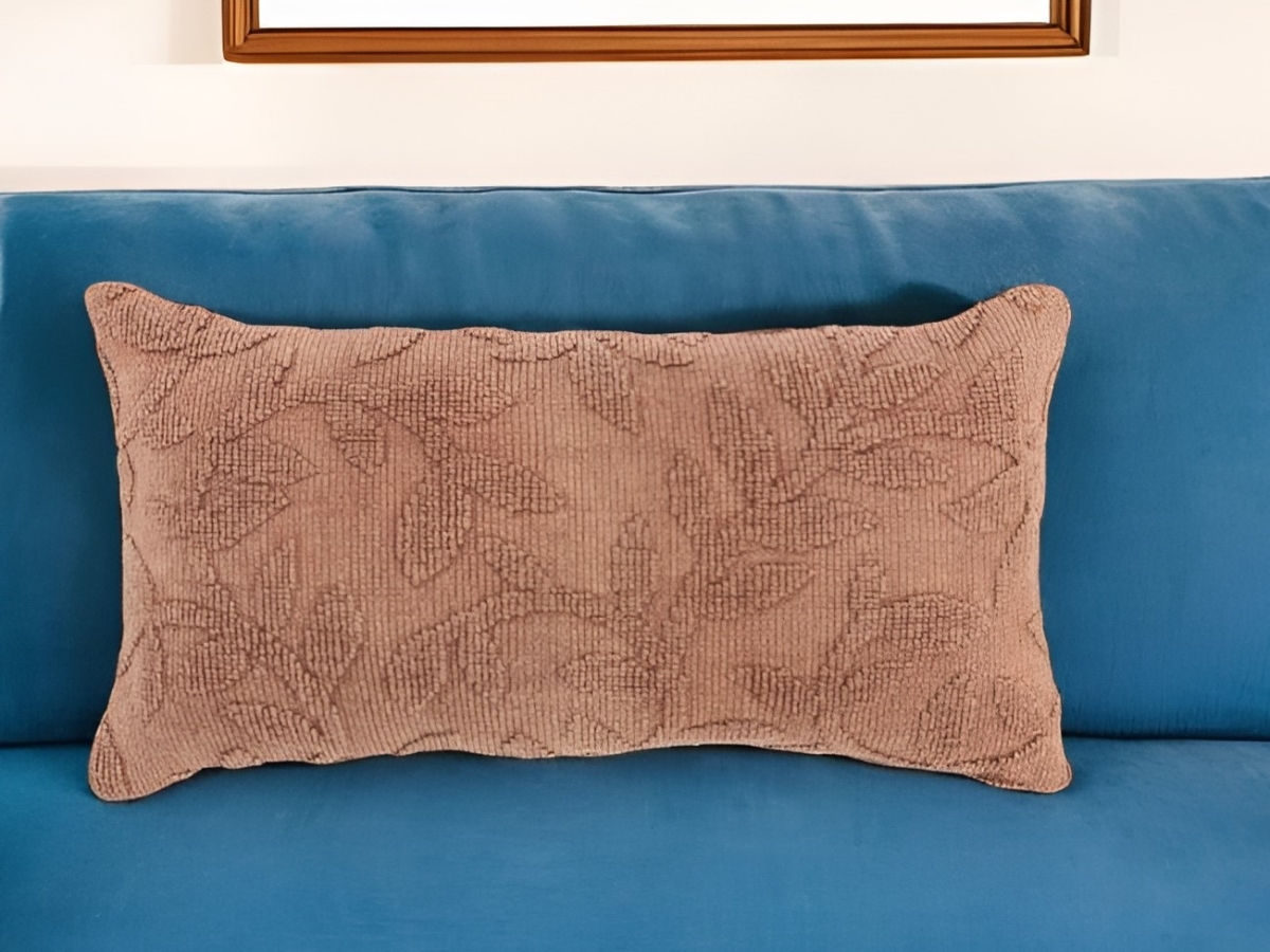 518690 14 x 26 in. Terra Cotta Botanical Cotton Throw Pillow with Texture