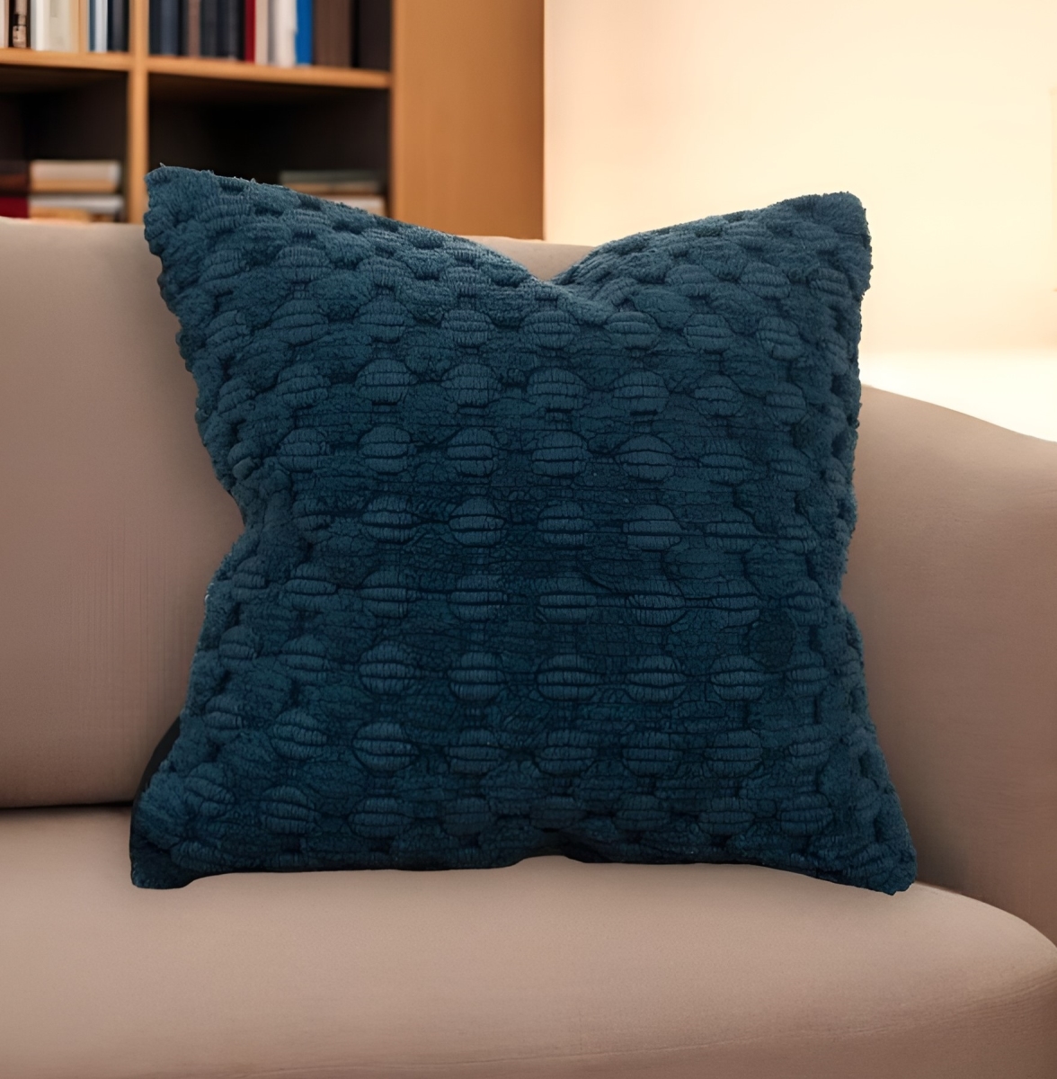 518704 20 in. Teal Cotton Throw Pillow with Texture