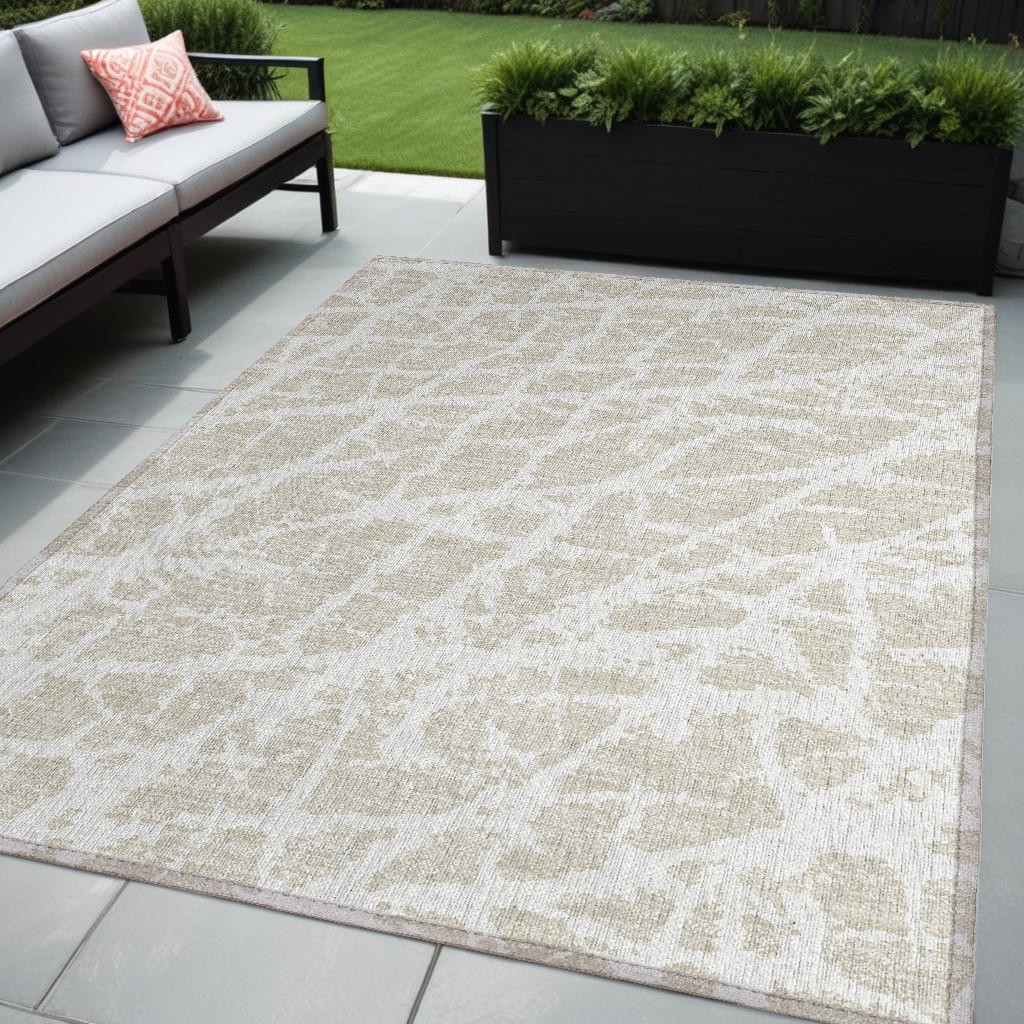 Beige & Ivory Abstract 5x8 ft. Washable Area Rug - Stain Resistant - Non-Skid
