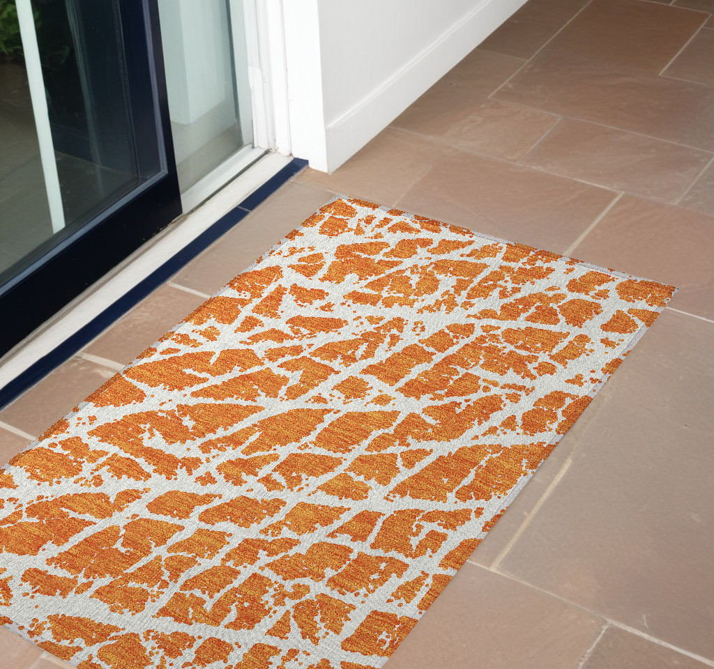 Orange & White Abstract 3x5 ft. Washable Area Rug - Stain Resistant