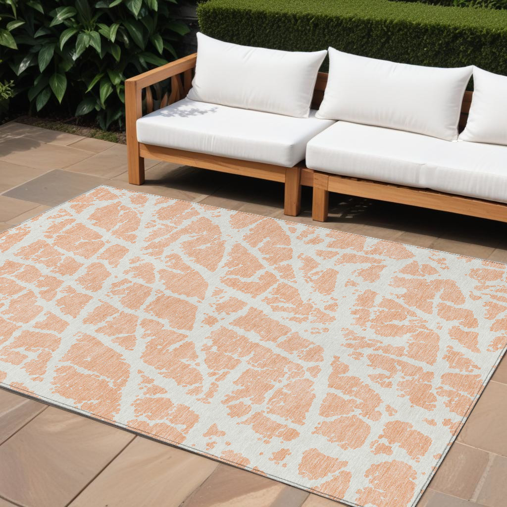 559295 8 x 10 ft. Peach & Ivory Abstract Washable Non Skid Indoor Outdoor Rectangle Machine Woven Area Rug