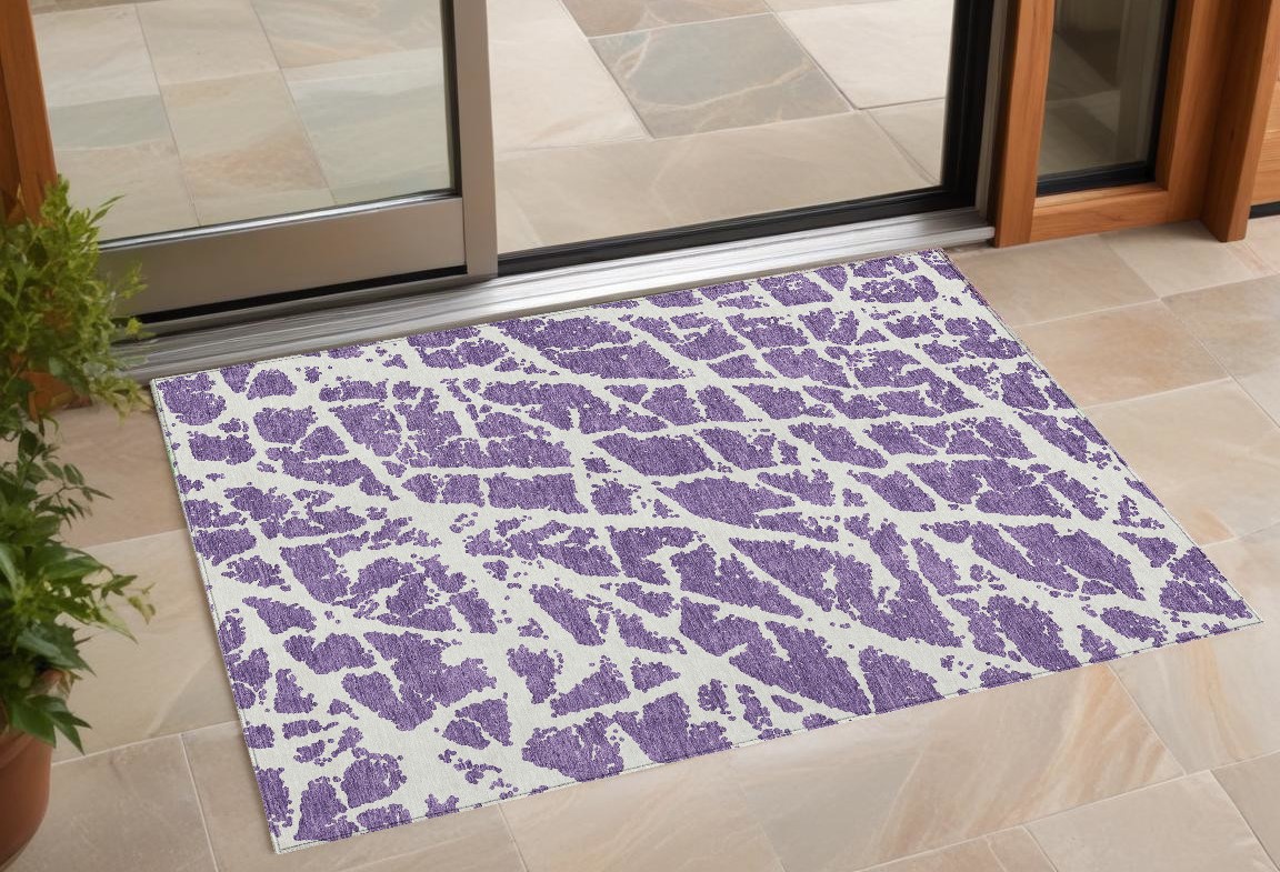 Purple & White Abstract Washable Area Rug - 2 x 3 ft. - Non-Skid Design