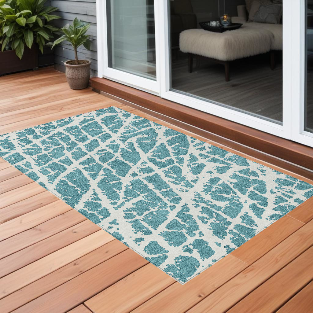 Teal Abstract Washable Non-Skid Area Rug - 3 x 5 ft - Stain Resistant