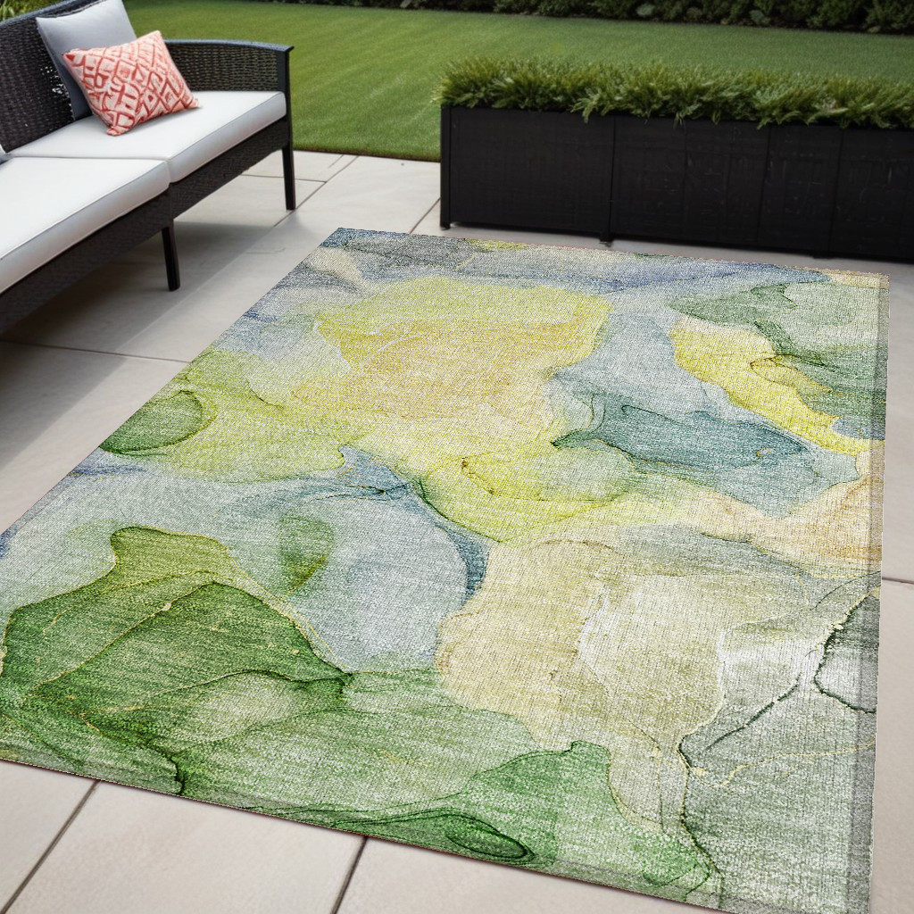 Yellow Abstract Washable Area Rug - 5 x 8 ft - Non-Skid - Stain Resistant