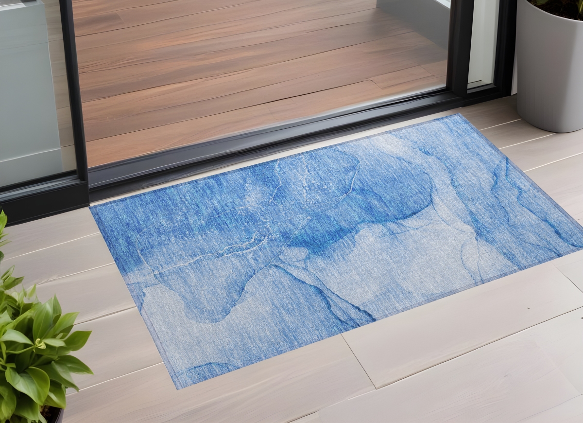 Blue Abstract Washable Non-Skid Area Rug - 2 x 3 ft - Stain Resistant