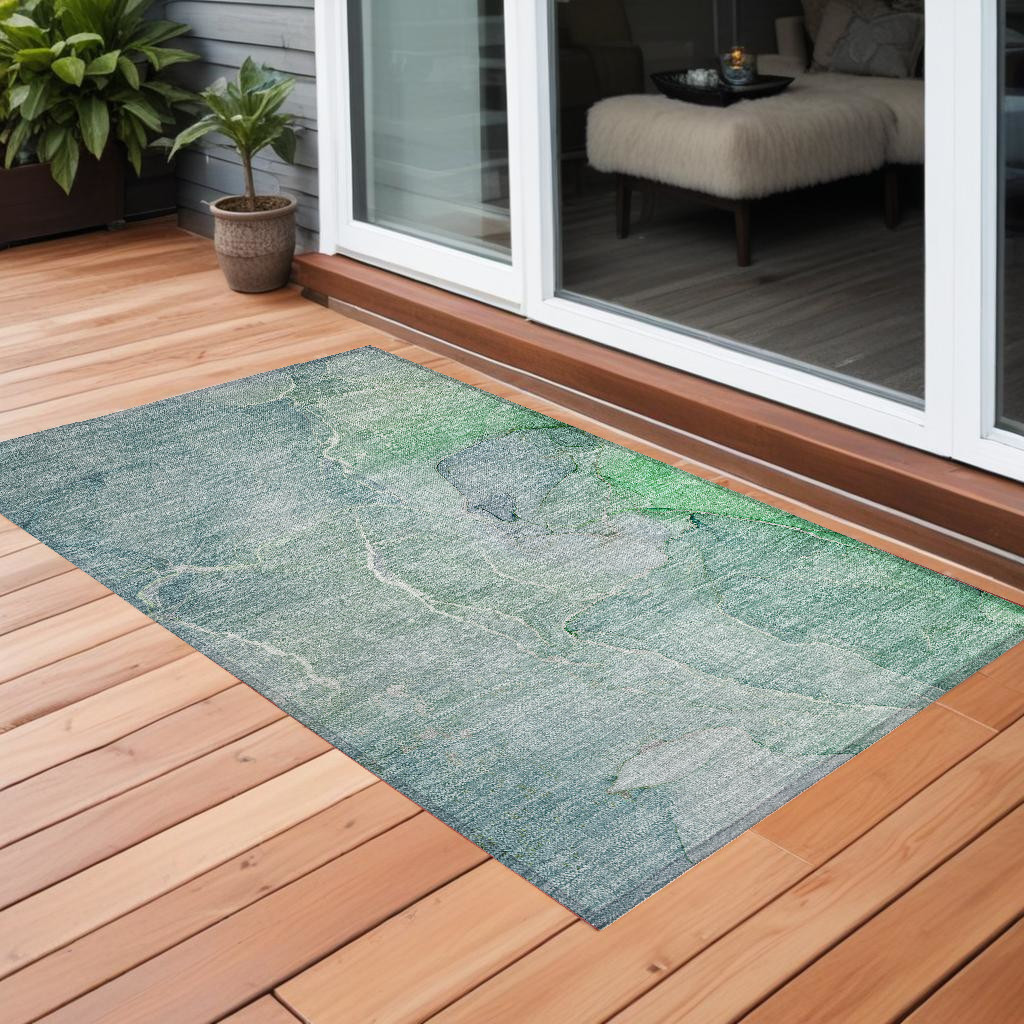 559938 2 x 3 ft. Teal Abstract Washable Non Skid Indoor Outdoor Rectangle Machine Woven Area Rug