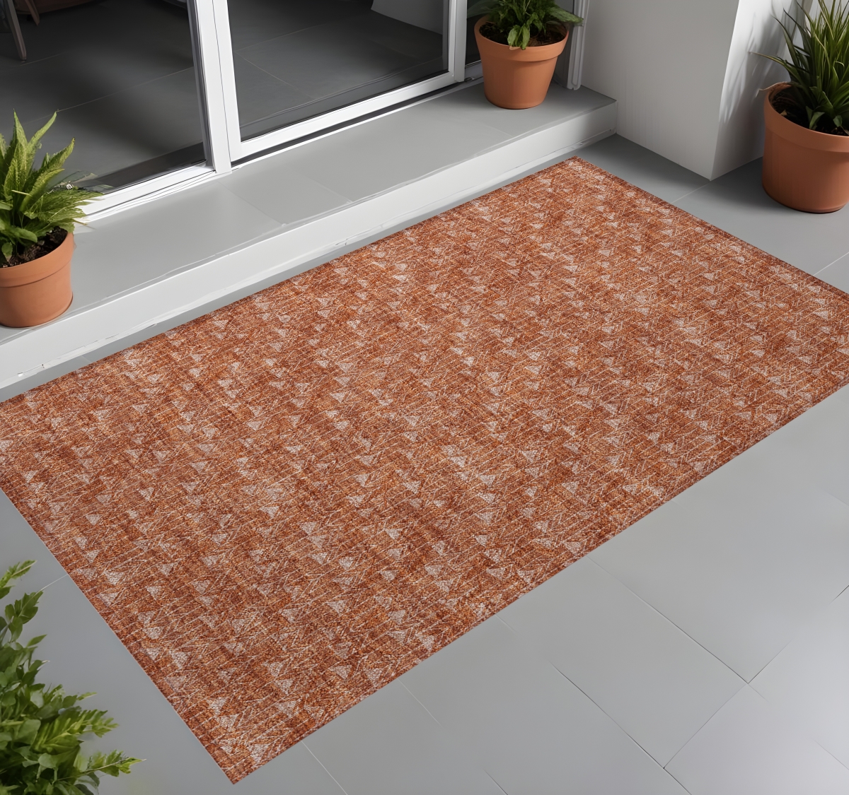 560139 2 x 3 ft. Terra Cotta Geometric Washable Non Skid Indoor Outdoor Rectangle Machine Woven Area Rug