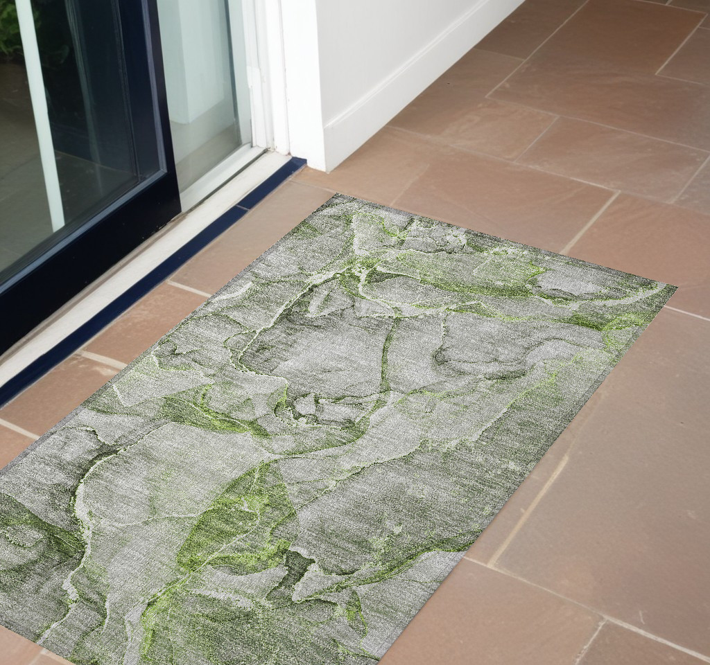 Green Abstract Washable Area Rug - 3 x 5 ft. - Indoor/Outdoor - Non-Skid
