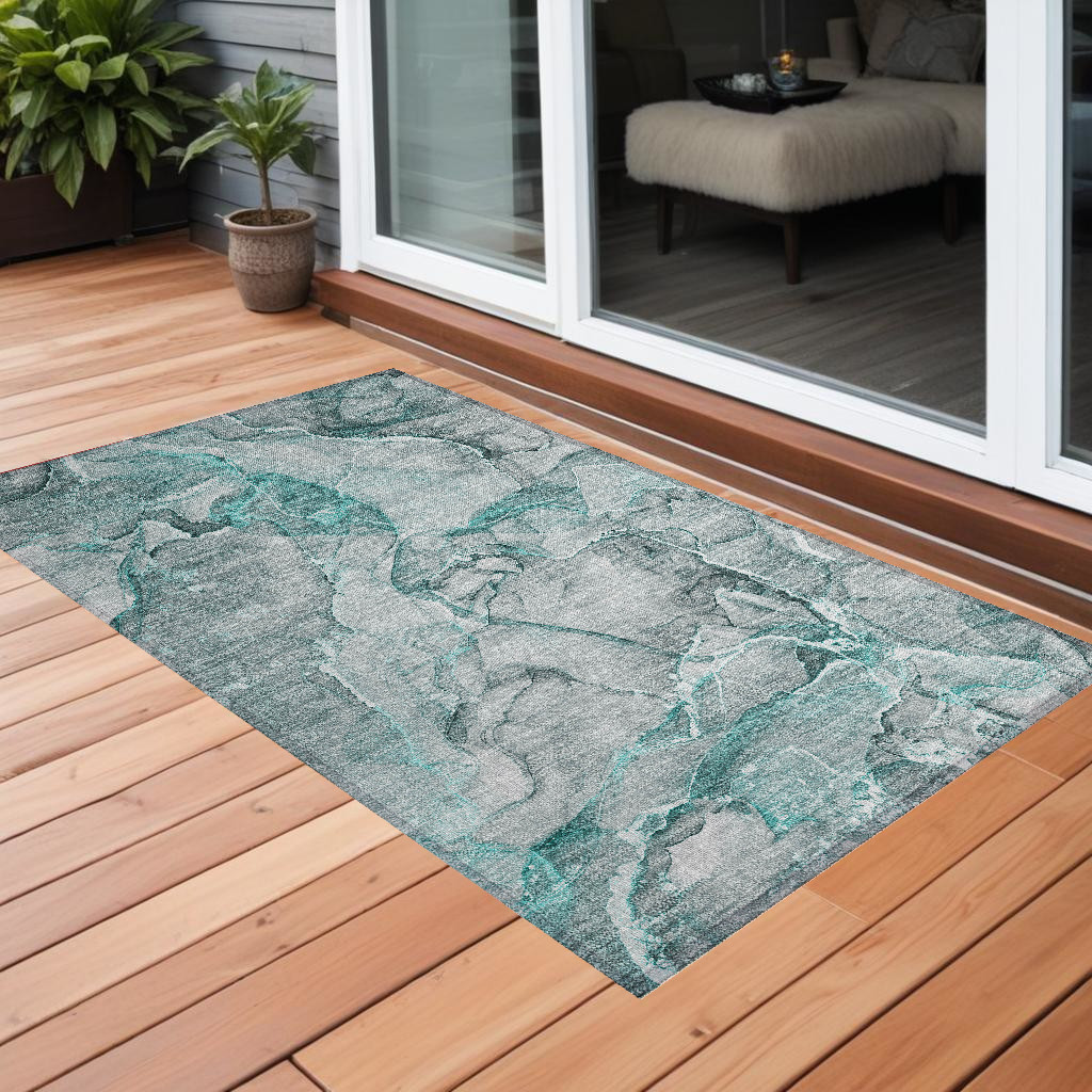 Gray & Ivory Abstract Washable Area Rug - 2 x 3 ft - Non-Skid Stain Resistant