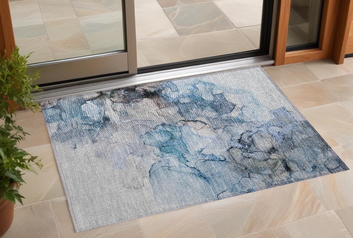 Blue & Gray Abstract Washable Area Rug - 2 x 3 ft - Non-Skid & Stain Resistant