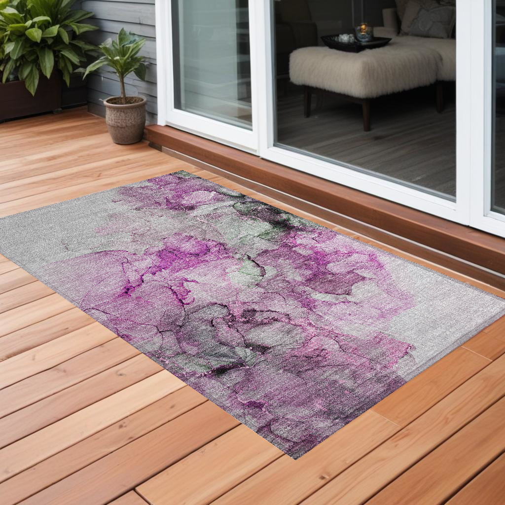 Gray & Purple Abstract Washable Area Rug - 2 x 3 ft. - Stain Resistant