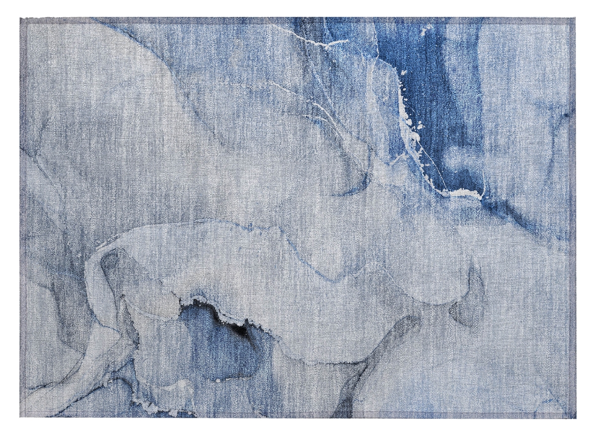 Blue & Gray Abstract Washable Area Rug - 2 x 3 ft - Non-Skid - Stain Resistant