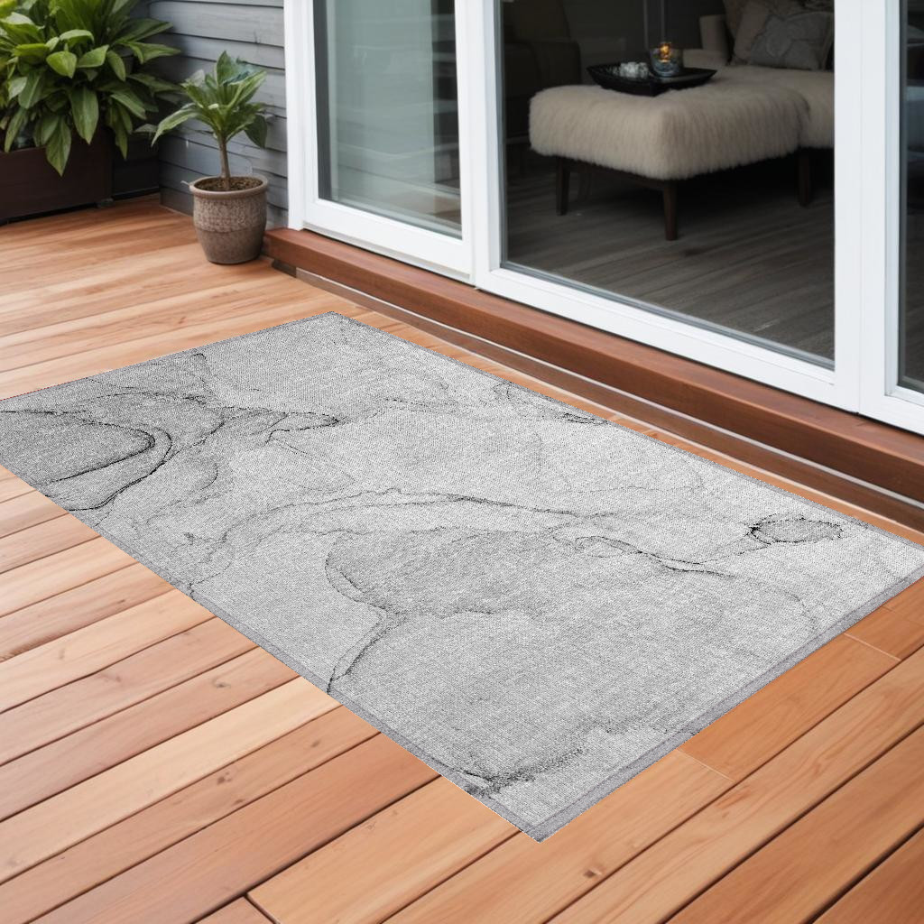 Silver Abstract Washable Non-Skid Area Rug - 3 x 5 ft - Stain Resistant