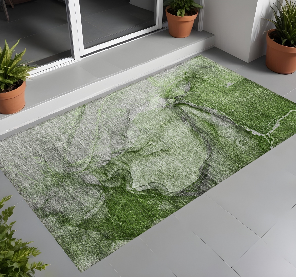 Olive Green Abstract Washable Area Rug - 2 x 3 ft. - Non-Skid Design