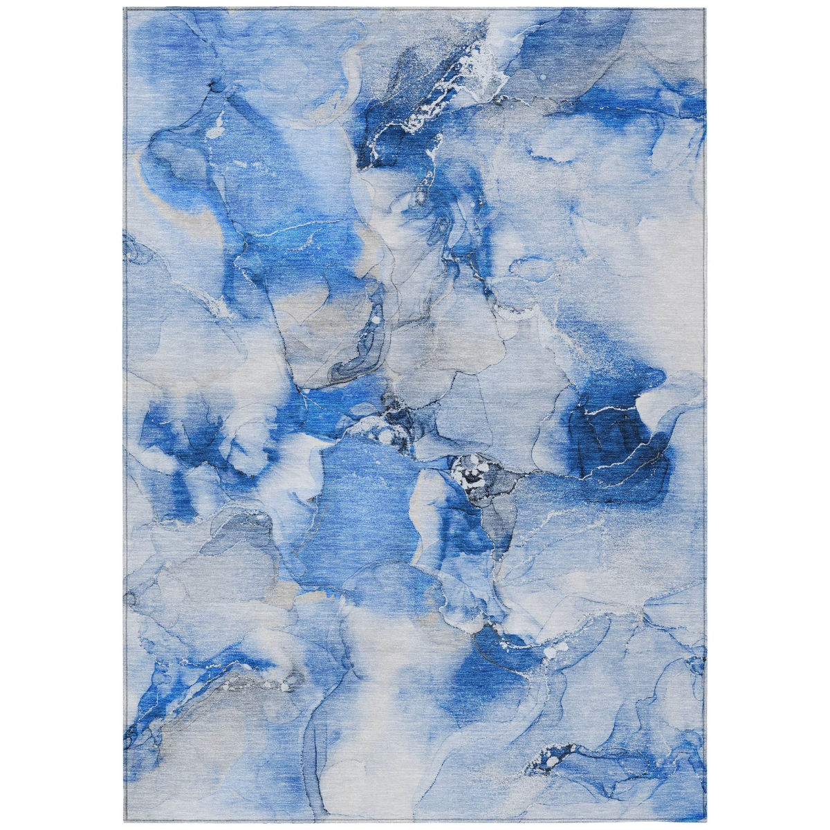 560649 5 x 8 ft. Blue & Ivory Abstract Washable Non Skid Indoor Outdoor Rectangle Machine Woven Area Rug