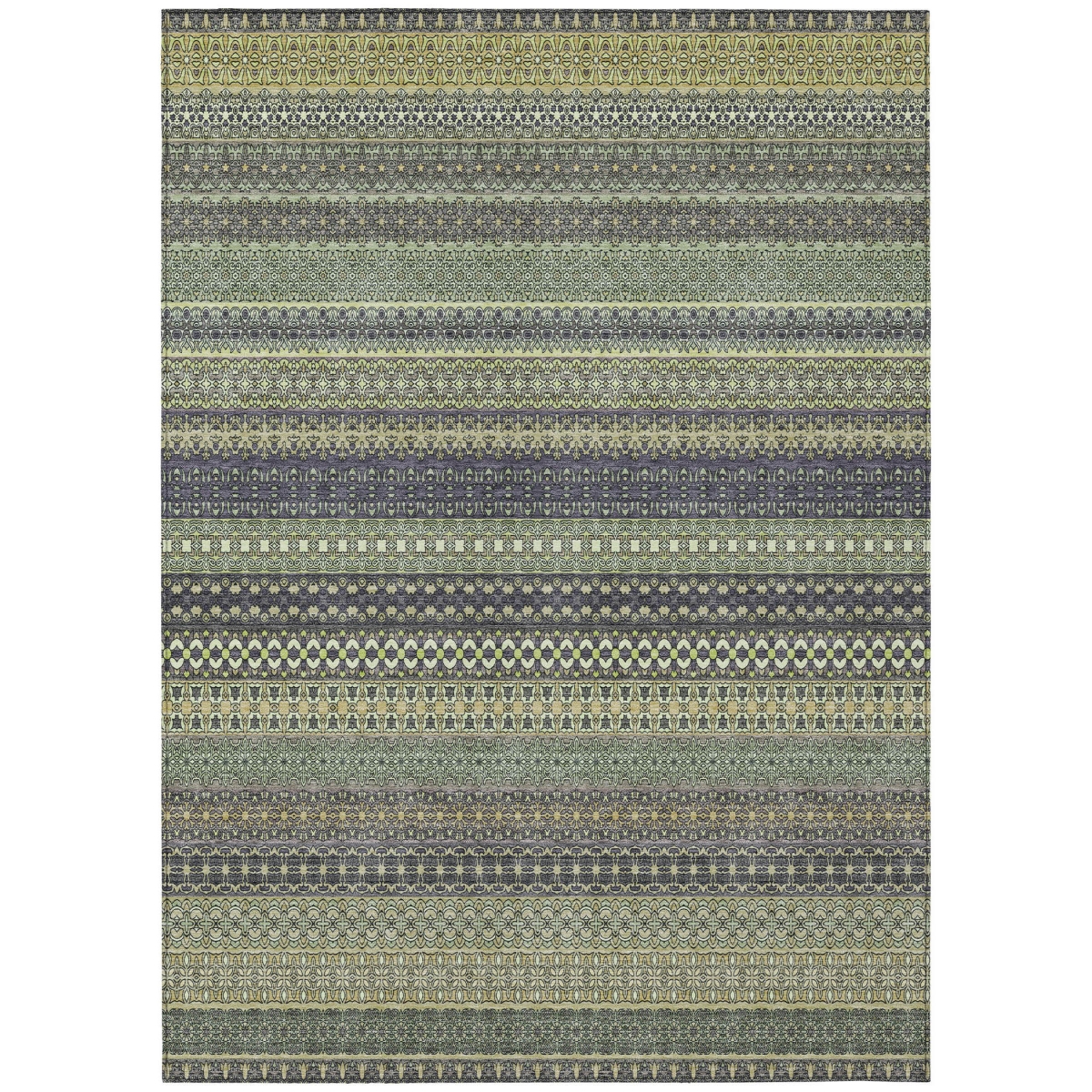 Sage Striped Washable Non-Skid Area Rug - 3 x 5 ft - Stain Resistant