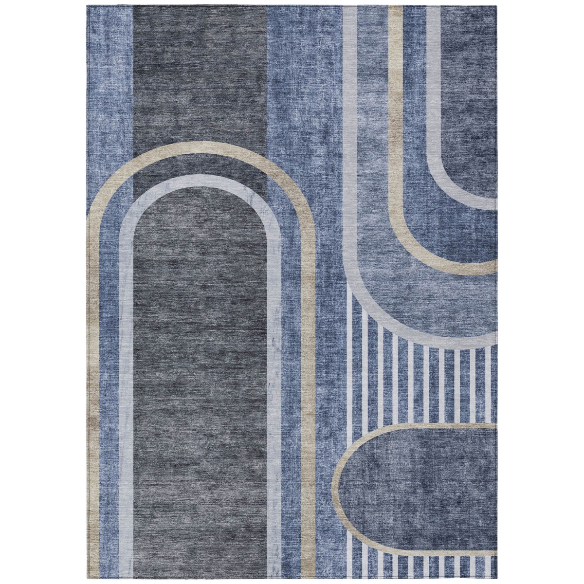Blue & Black Abstract Washable Area Rug - 5 x 8 ft. - Non-Skid - Stain Resistant
