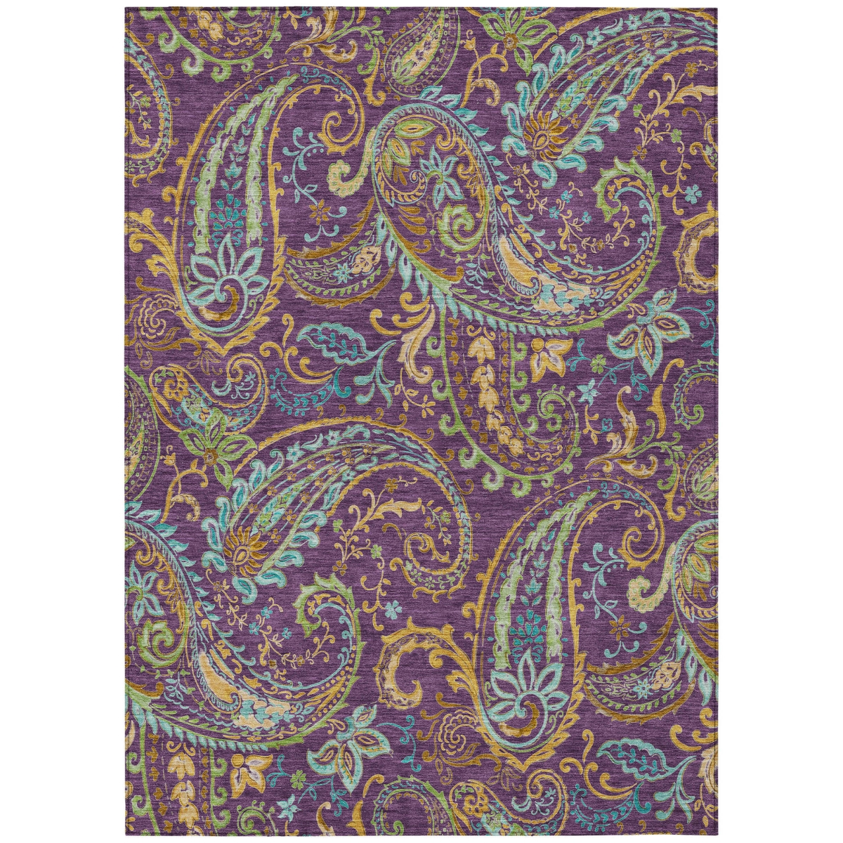 561449 3 x 5 ft. Purple Paisley Washable Non Skid Indoor Outdoor Rectangle Machine Woven Area Rug