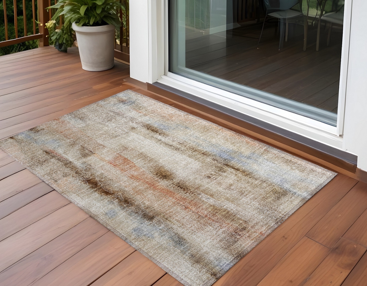 Beige & Brown Washable Non-Skid Area Rug - 2 x 3 ft. - Stain Resistant