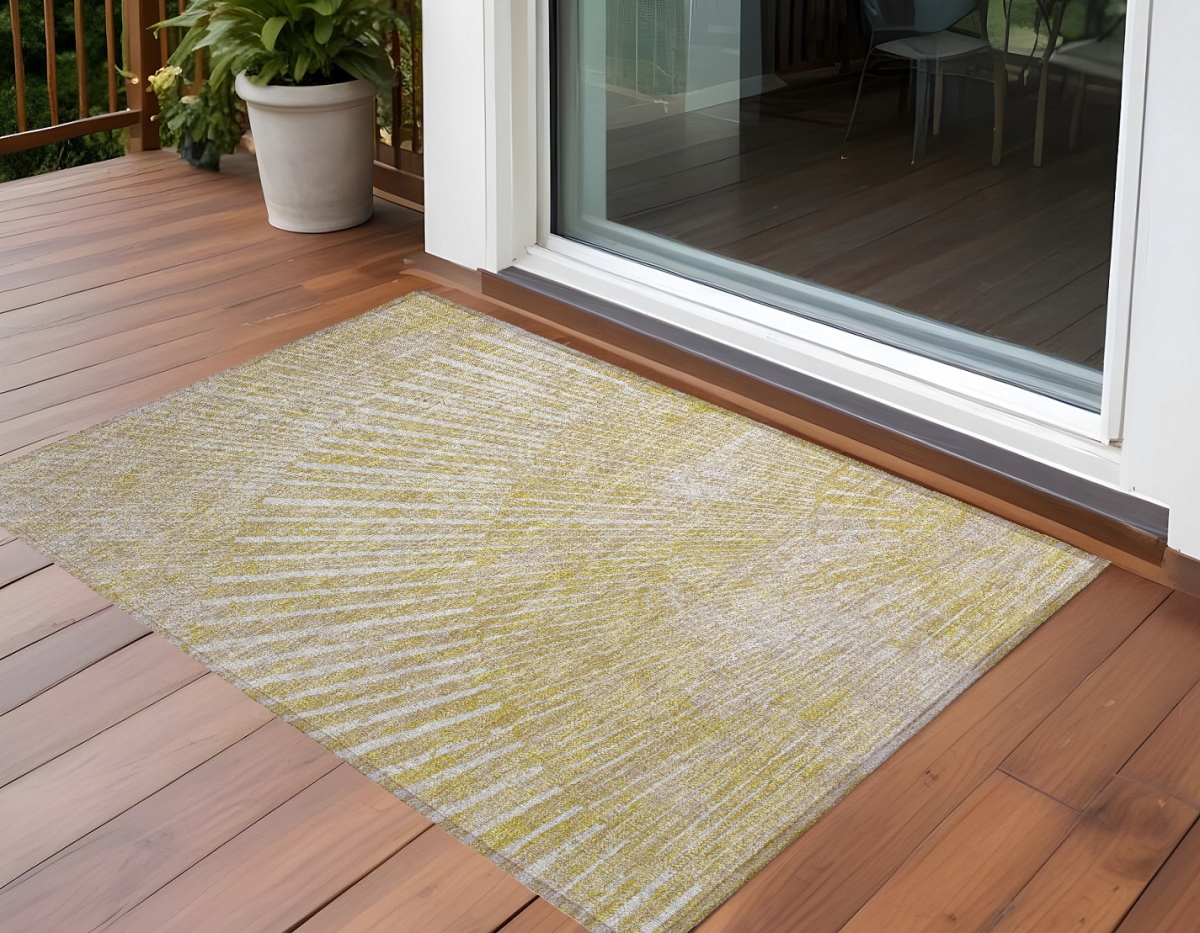 562014 3 x 5 ft. Wheat Abstract Washable Non Skid Indoor Outdoor Rectangle Machine Woven Area Rug