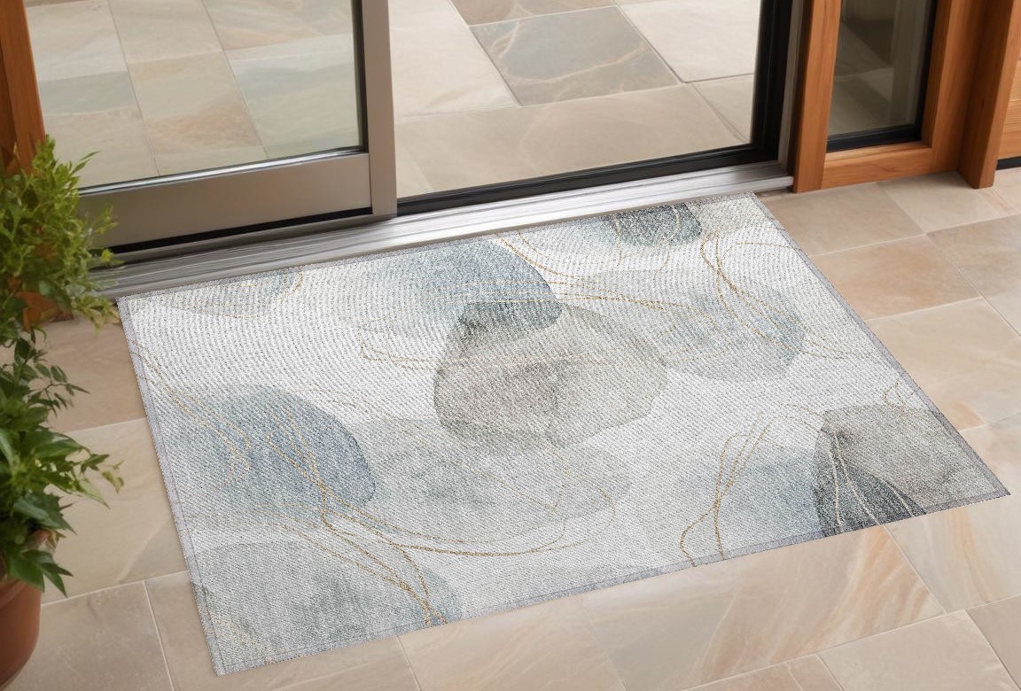 Abstract Washable Area Rug - Ivory Blue & Gray - 3 x 5 ft. - Stain Resistant